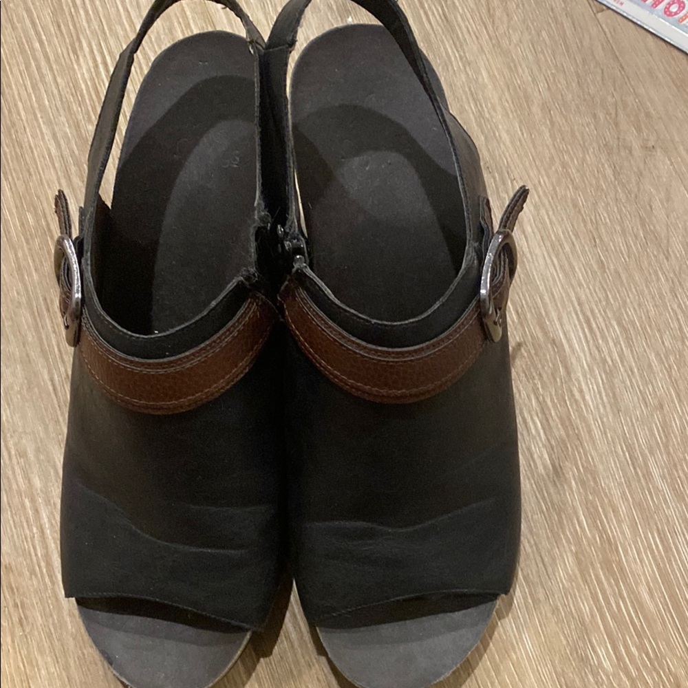 Corey’s Black and Brown Women's Slingback Wedge Sandals